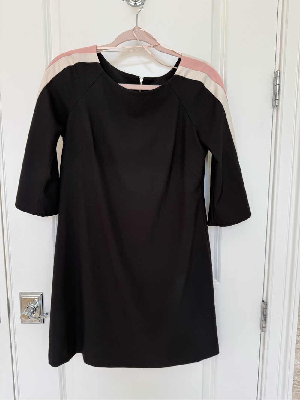 Gabby Skye Black Shift Dress with Pink and Cream Shoulder Panels